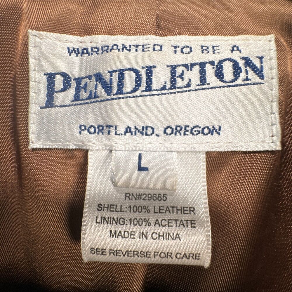 Pendleton Large Genuine Leather Jacket Brown Button Front Classic Collar Soft - Picture 5 of 5